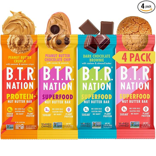 B.T.R. Nation Superfood Keto Protein Bars - Plant Based Vegan Protein | (4 Pack) (Sampler Pack) | Low Carb Food, Low Calorie, Gluten Free, No Sugar Alcohols, Boosted with Superfoods!