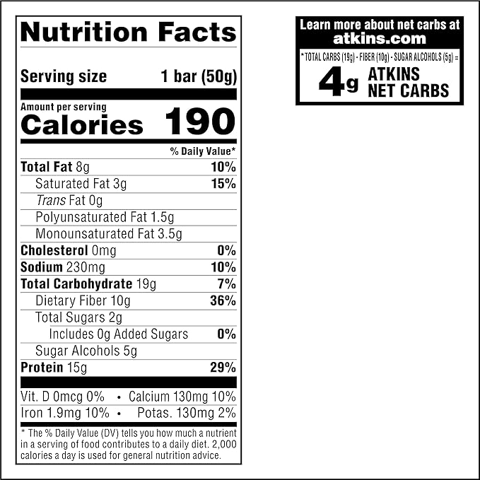 Atkins Blueberry Flavored Soft Baked Energy Bars, High in Protein Snack Bar, Low Sugar, High Fiber Snack, Protein Snack, 4 Packs (4 Bars Each)