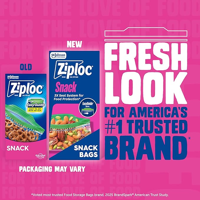 Ziploc Snack Bags with EasyGuide Texture, Small Plastic Storage Bags with Grip 'N Seal Technology, 280 Bags Total