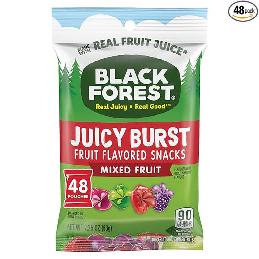 Black Forest Juicy Burst Fruit Snacks, Mixed Fruit, 2.25 Ounce Pouches (Pack of 48)