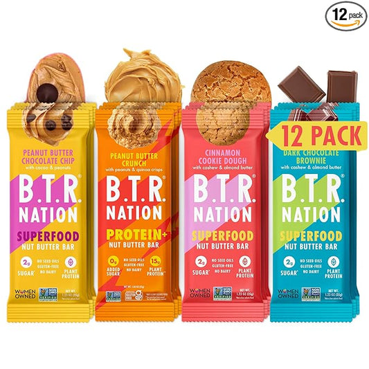 B.T.R. Nation Superfood Keto Protein Bar - Plant Based Vegan Protein | (12 Pack) Variety Pack | Low Carb Food, Low Calorie, Gluten Free, No Sugar Alcohols, Boosted with Superfoods