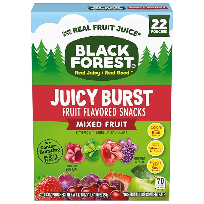 Black Forest, Juicy Burst, Fruit Flavored Snacks, Mixed Fruit Flavors, A Juicy Burst of Natural Flavors, Made with Real Fruit Juice, 0.8 oz 22 ct