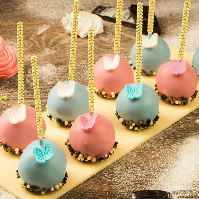 Bling Sticks for Candy Apples, 26Pcs Caramel Apple Wooden Pointed Skewers with 26Pcs Glass Bag and 22Yd Glitter Ribbons Tie, Fruit Cake Pop Chocolate Sliver Crystal Bamboo Sticks for Party Favor