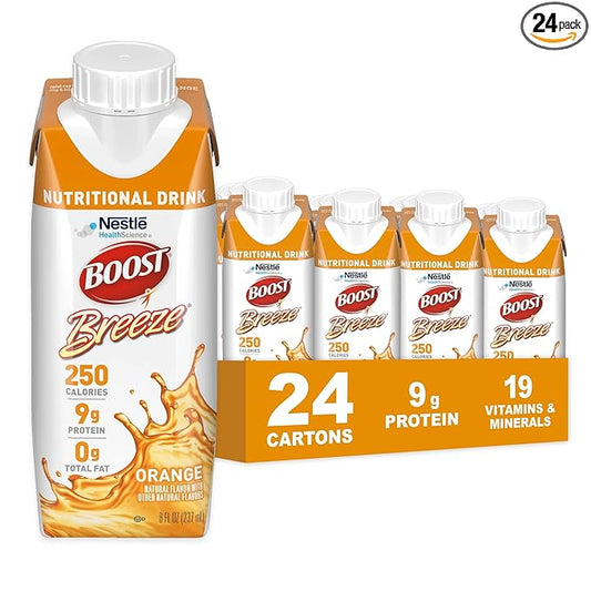 BOOST Breeze Clear Nutritional Drink - 250 Calories - 19 Vitamins & Minerals - 9 g Protein – Fortified Clear Nutritional Drink with Vitamin A & Zinc - Orange Flavor - 8 fl oz (Pack of 24)