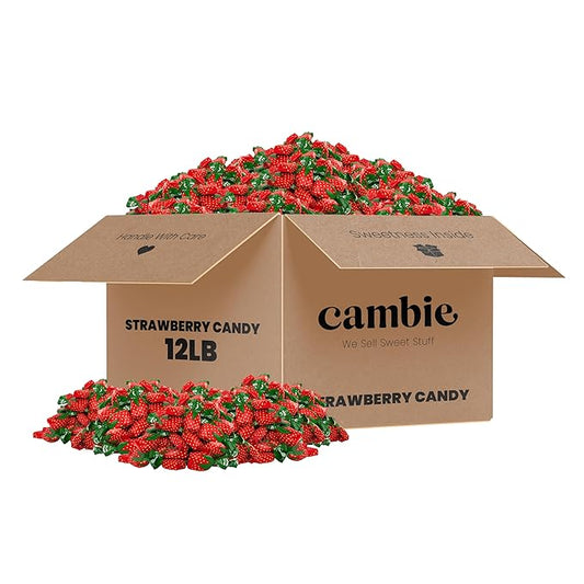 Strawberry Bulk Candy – Cambie Strawberry Hard Candy with Fruit-Filled Center, 12 lbs Individually Wrapped Bon Bons for Piñata Filler, Candy Bags, Party Favors Fruit-Filled Center