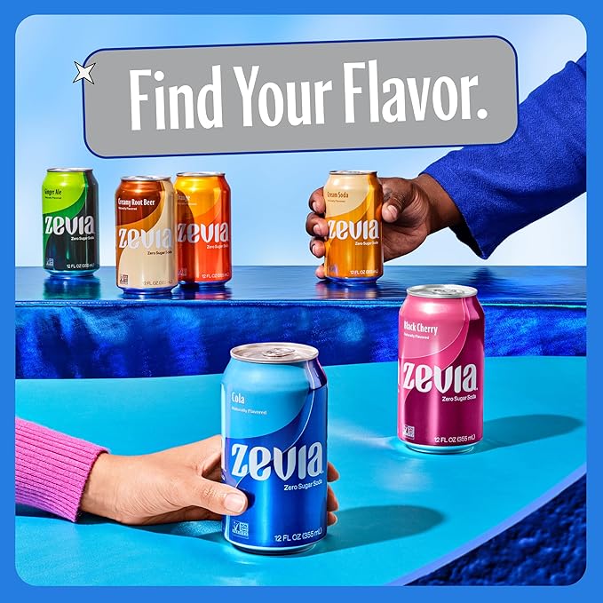 Zevia Zero Sugar Soda, Caffeine Free Cola, 12 oz Cans (24-Pack) – Naturally Sweetened, Zero Calorie Sugar Free Soda - Non-GMO Project Verified, Gluten-Free, Vegan