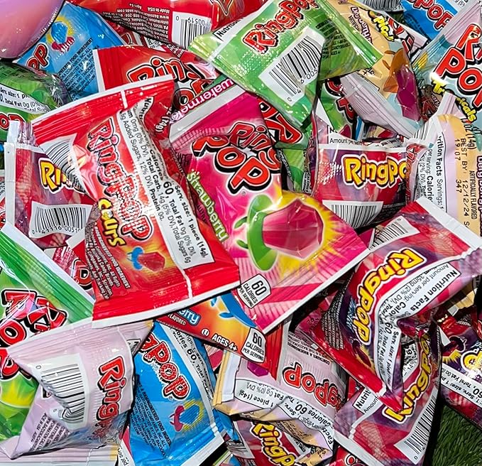 Ring Pop BULK (80 Count) Individually Wrapped Lollipop Suckers w/Assorted Fruity Flavors - Fun Candy for |Easter basket fillers| Party Favors, Birthday,Any Occasion |Bonus MajuuConnect Candy box