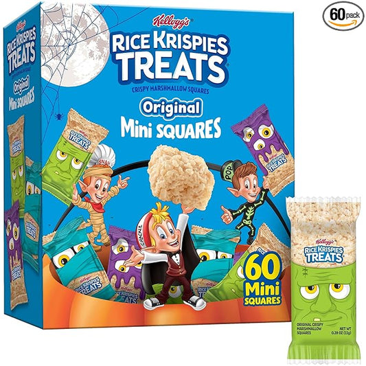 Rice Krispies Treats Crispy Mini Marshmallow Squares, Trick-or-Treat Snacks, Halloween Pack, Original, 23.2oz Box (60 Bars)