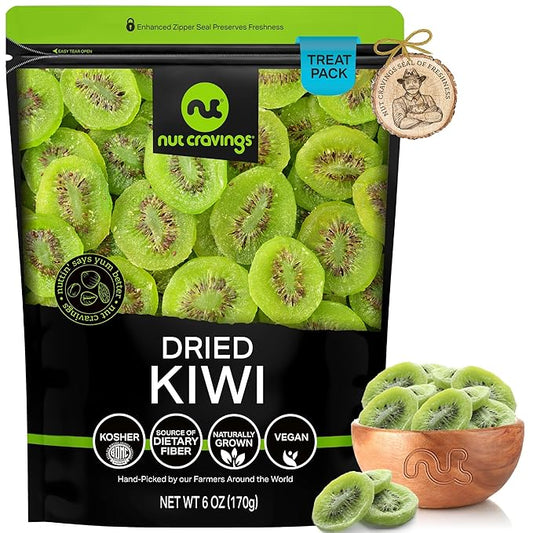NUT CRAVINGS - Sun Dried Kiwi Slices, Lightly Sweetened (6oz, 1 Pack) Bulk Dry Fruits Packed Fresh in Resealable Bag - Sweet Healthy Snack, Naturally Grown, Vegan, Kosher